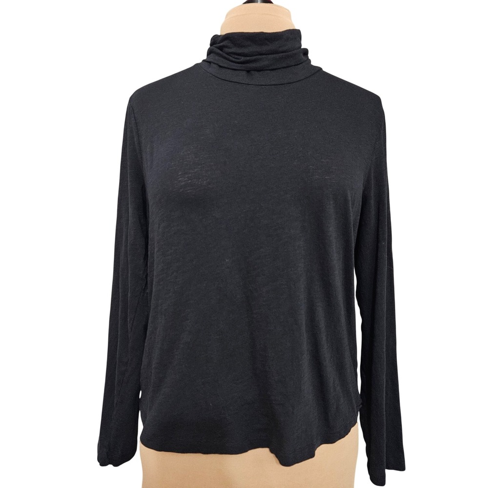 Madewell Womens Black 100% Cotton Slub Long Sleeve Turtleneck Top Large Minimal